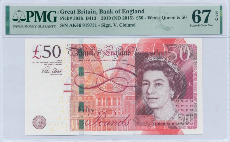 GREAT BRITAIN: 50 Pounds (ND 2015) in red-brown. Queen Elizabeth II at right on ...