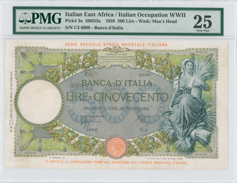 ITALIAN EAST AFRICA: 500 Lire (14.VI / 12.IX.1938) in blue and green. Peasant wo...