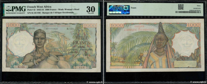 Country : FRENCH WEST AFRICA (1895-1958) 
Face Value : 1000 Francs 
Date : 27 ao...