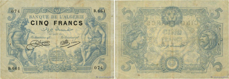 Country : ALGERIA 
Face Value : 5 Francs 
Date : 11 août 1915 
Period/Province/B...
