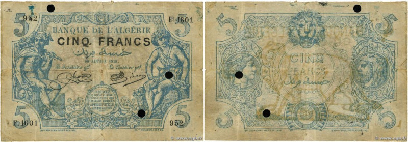 Country : ALGERIA 
Face Value : 5 Francs Faux 
Date : 30 janvier 1918 
Period/Pr...