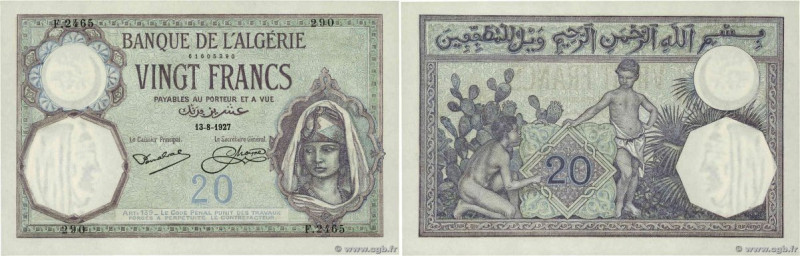 Country : ALGERIA 
Face Value : 20 Francs 
Date : 13 août 1927 
Period/Province/...