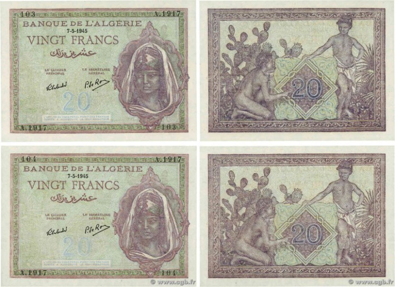 Country : ALGERIA 
Face Value : 20 Francs Consécutifs 
Date : 07 mai 1945 
Perio...