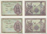 Country : ALGERIA 
Face Value : 20 Francs Consécutifs 
Date : 07 mai 1945 
Period/Province/Bank : Banque d'Algérie 
Catalogue reference : P.92 
Alphab...