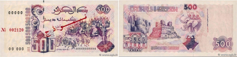 Country : ALGERIA 
Face Value : 500 Dinars Spécimen 
Date : 21 mai 1992 
Period/...
