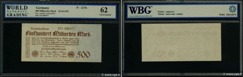 Country : GERMANY 
Face Value : 500 Milliard Mark 
Date : 26 octobre 1923 
Perio...