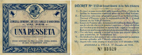 Country : ANDORRA 
Face Value : 1 Pesseta 
Date : 19 décembre 1936 
Period/Province/Bank : Consell General de les Valls d'andorra 
Catalogue reference...