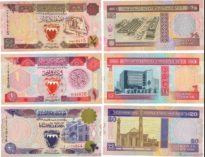 Country : BAHRAIN 
Face Value : 1/2, 1 et 20 Dinars Lot 
Date : (1986) 
Period/P...
