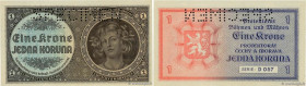 Country : BOHEMIA & MORAVIA 
Face Value : 5 Korun Spécimen 
Date : (1940) 
Period/Province/Bank : Protectorate of Bohemia and Moravia 
Catalogue refer...