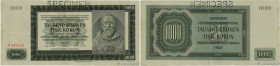 Country : BOHEMIA & MORAVIA 
Face Value : 1000 Korun Spécimen 
Date : 24 octobre 1942 
Period/Province/Bank : National Bank for Bohemia and Moravia 
C...