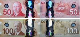 Country : CANADA 
Face Value : 50 et 100 Dollars Lot 
Date : 2011-2012 
Period/Province/Bank : Bank of Canada 
Catalogue reference : P.109a et P.110a ...