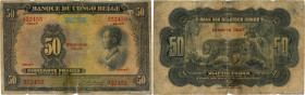 Country : BELGIAN CONGO 
Face Value : 50 Francs 
Date : 1947 
Period/Province/Bank : Banque du Congo Belge 
Catalogue reference : P.16e 
Alphabet - si...
