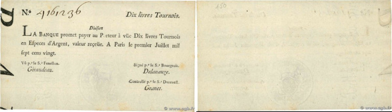 Country : FRANCE 
Face Value : 10 Livres Tournois typographié 
Date : 01 juillet...