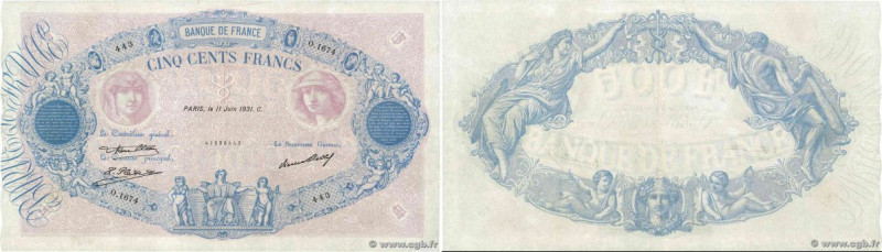 Country : FRANCE 
Face Value : 500 Francs BLEU ET ROSE 
Date : 11 juin 1931 
Per...