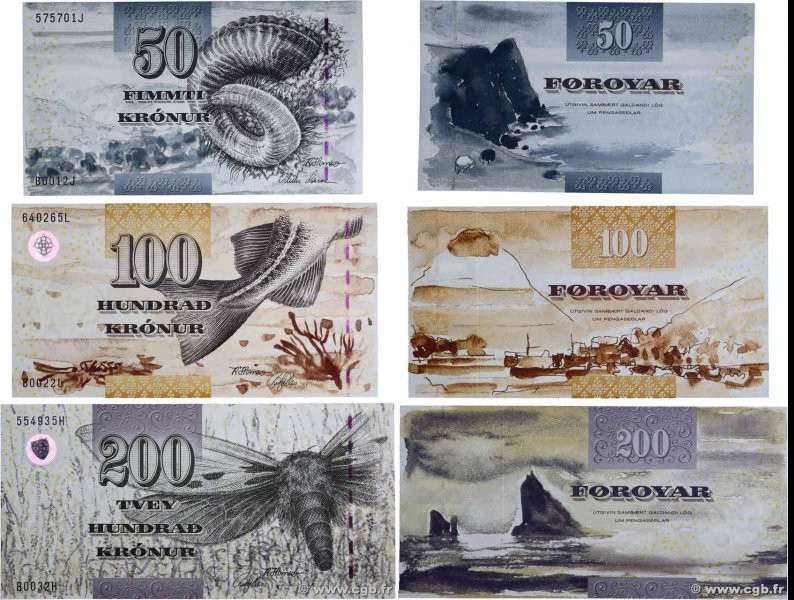 Country : FAEROE ISLANDS 
Face Value : 50, 100 et 200 Kronur Lot 
Date : 2001-20...