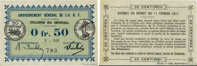 Country : SENEGAL 
Face Value : 50 Centimes 
Date : 11 février 1917 
Period/Province/Bank : Gouvernement Général de l'A.O.F. 
Catalogue reference : P....