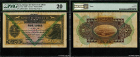 Country : SYRIA 
Face Value : 5 Livres 
Date : 01 septembre 1939 
Period/Province/Bank : Banque de Syrie et du Liban 
Catalogue reference : P.41d 
Alp...