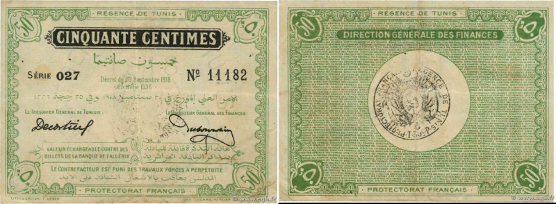 Country : TUNISIA 
Face Value : 50 Centimes 
Date : 30 septembre 1918 
Period/Pr...