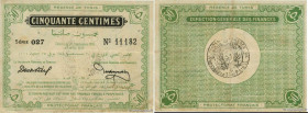 Country : TUNISIA 
Face Value : 50 Centimes 
Date : 30 septembre 1918 
Period/Province/Bank : Régence de Tunis 
Catalogue reference : P.39 
Additional...