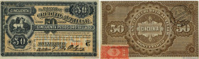Country : URUGUAY 
Face Value : 50 Pesos 
Date : 15 octobre 1888 
Period/Province/Bank : Banco de Credito Auxilar 
Catalogue reference : P..165a 
Alph...