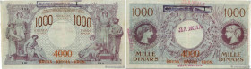 Country : YUGOSLAVIA 
Face Value : 4000 Kronen sur 1000 DInara Faux 
Date : (1919) 
Period/Province/Bank : Ministère des Finances du Royaume des Serbe...