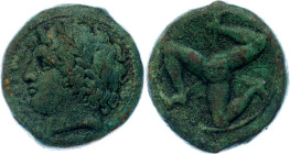 Ancient Greece Sicily Syracuse Hemidrachm 317 - 305 BC (ND)

SNG ANS 545, CNS 121; Bronze 8.47 g; Time of Agathokles; Obv: Diademed head of Apollo l...