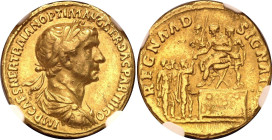 Roman Empire Trajan AV Aureus 116 AD NGC VF5/5 - 3/5, Fine Style

RIC# 367, Calico# 1079; Gold 7.30 g.; Trajan (AD 98-117); Rome Mint; Obv: Laureate...