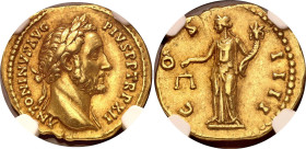 Roman Empire Antoninus Pius AV Aureus 148 - 149 AD NGC VF5/5 - 4/5, Fine Style

RIC# 177, Calico# 1502b; Gold 7.25 g.; Antoninus Pius (AD 138-161); ...