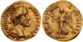 Roman Empire Antoninus Pius AV Aureus 155 - 156 AD

RIC# 255, Calico# 1670, N# 260186; Gold 6.85 g.; Antoninus Pius (138-161 AD); Rome Mint; Obv: AN...