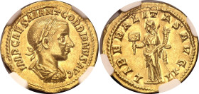 Roman Empire Gordian III AV Aureus 240 AD NGC AU5/5 - 4/5

RIC# 42, Calico# 3205; Gold 4.88 g.; Gordian III (AD 238-244); Rome Mint; Obv: IMP CAES M...