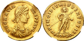 Roman Empire Gratian AV Solidus 367 AD NGC XF5/5 - 3/5, light marks

RIC# 24, N# 356405; Gold 4.42 g.; Gratian (367-383); Constantinople Mint; Obv: ...
