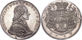 Austrian States Salzburg Taler 1777 M

KM# 435, Dav. 1263; Silver 28.01 g; Hieronymus; UNC with mint luster