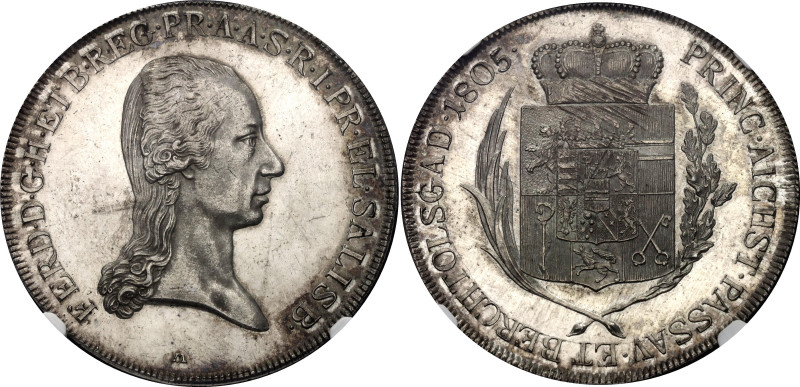 Austrian States Salzburg Taler 1805 M NGC MS63 PL

KM# 497, Zöttl# 3409, N# 85...