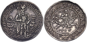 Austrian States Tyrol Guldiner 1486

Dav. 8087.; Silver; Erzherzog Sigismund „Der Münzreiche", 1477 - 1496. Guldiner (Uncialis) 1486, Hall (Tirol). ...
