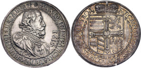 Austrian States Tyrol Taler 1614

Dav. 3319 A; M./T. 395 var.; Voglh. 122 VI var.; Silver; Rudolf II, 1576-1612. Erzherzog Maximilian als Landesfürs...