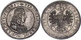 Austrian States Tyrol 2 Taler 1654 (ND)

Dav. 3363 A; M./T. 512.; Silver; Erzherzog Ferdinand Karl, 1632-1662. Doppelter Reichstaler o. J. (1654), H...
