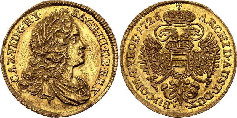 Austria Dukat 1726

KM# 1559, N# 89332; Gold (.986) 3.44 g.; Joseph II; Vienna...