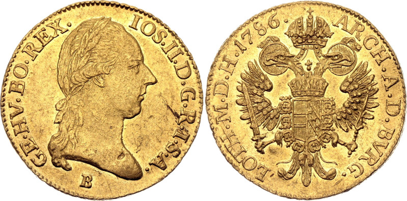 Austria Dukat 1786 B

KM# 1873, N# 33435; Gold (.986) 3.48 g.; Joseph II; Krem...
