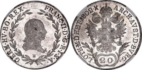Austria 20 Kreuzer 1802 B NGC MS 64

KM# 2139, Adamo# C28, N# 22610; Silver; Franz II