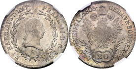 Austria 20 Kreuzer 1805 E NGC MS64

KM# 2140, N# 7076; Silver; Franz II; Karlsburg Mint from Transylvania