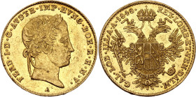 Austria Dukat 1848 A

KM# 2262, N# 33654; Gold (.986) 3.49 g.; Ferdinand I; Vienna Mint; XF+; Mint luster remains