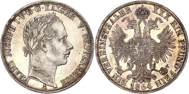 Austria 1 Vereinsthaler 1864 A

KM# 2244, N# 27536; Silver, Prooflike; Franz J...