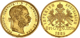 Austria 8 Florin / 20 Francs 1889

KM# 2269, N# 17723; Gold (.900) 6.45 g. ; Franz Joseph I; Mintage 207819 pcs.; UNC with full mint luster