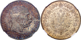 Austria 5 Corona 1900 NGC MS64

KM# 2807, Schön# 8, N# 11558; Silver; Franz Joseph I; UNC with mint luster & outstanding patina