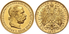 Austria 20 Corona 1896 MDCCCXCVI

KM# 2806, N# 14747; Gold (.900) 6.75 g.; Franz Joseph I; Vienna Mint; UNC with mint luster & minor hairlines