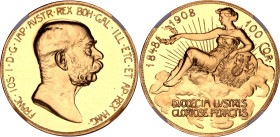 Austria 100 Corona 1908 "Lady in Clouds" PROOF NGC PF62

KM# 2812, Fr# 514, N# 15148; Gold (.900) 33.88 g, Proof; Franz Joseph I; 60th Anniversary o...