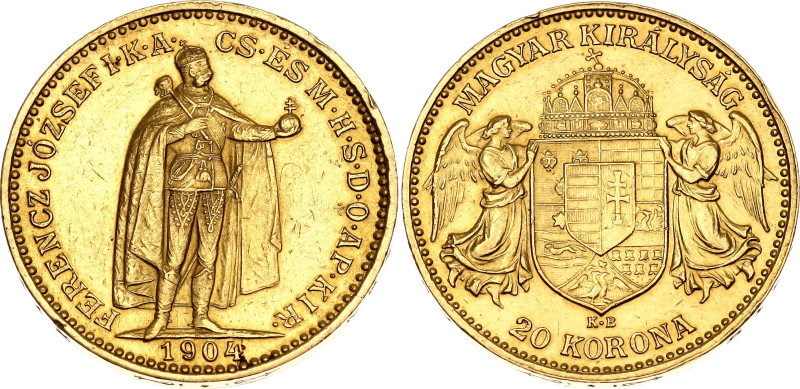 Hungary 20 Korona 1904 KB

KM# 486, ÉH# 1489, N# 33163; Gold (.900) 6.77 g. ; ...