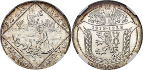 Czechoslovakia 4 Dukat 1928 (1973) Restrike NGC MS67

X# M4, Fr# 6, N# 111450; Silver; By Otakar Španiel; 10th Anniversary of Czechoslovakia; "Jsem ...