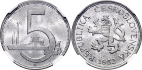 Czechoslovakia 5 Korun 1952 NGC MS64

KM# 34, N# 19985; Aluminium; UNC with full mint luster