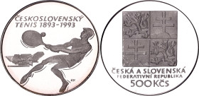 Czechoslovakia 500 Korun 1993 PCGS PR66 DCAM

KM# 164, N# 16272; Silver, Proof; 100th Anniversary of Czechoslovak Tennis; Mintage: 3000 pcs. (1838 p...